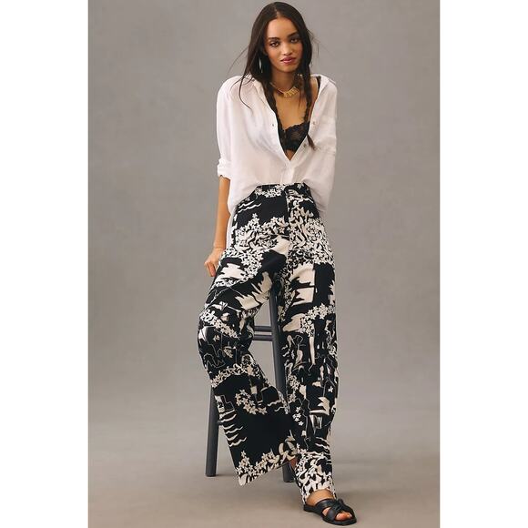 New ANTHROPOLOGIE Tiny Anne Printed Wide-Leg Pants $160 SIZE 2 Black Motif - Picture 1 of 6